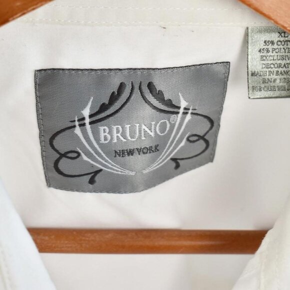 Bruno Embroidered White Pleated  Short Sleeve Button Up Shirt XL - Picture 4 of 7